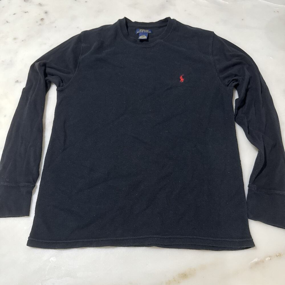 Polo Ralph Lauren Women’s L T Shirt Black Thermal Waffle Crewneck Long Sleeve